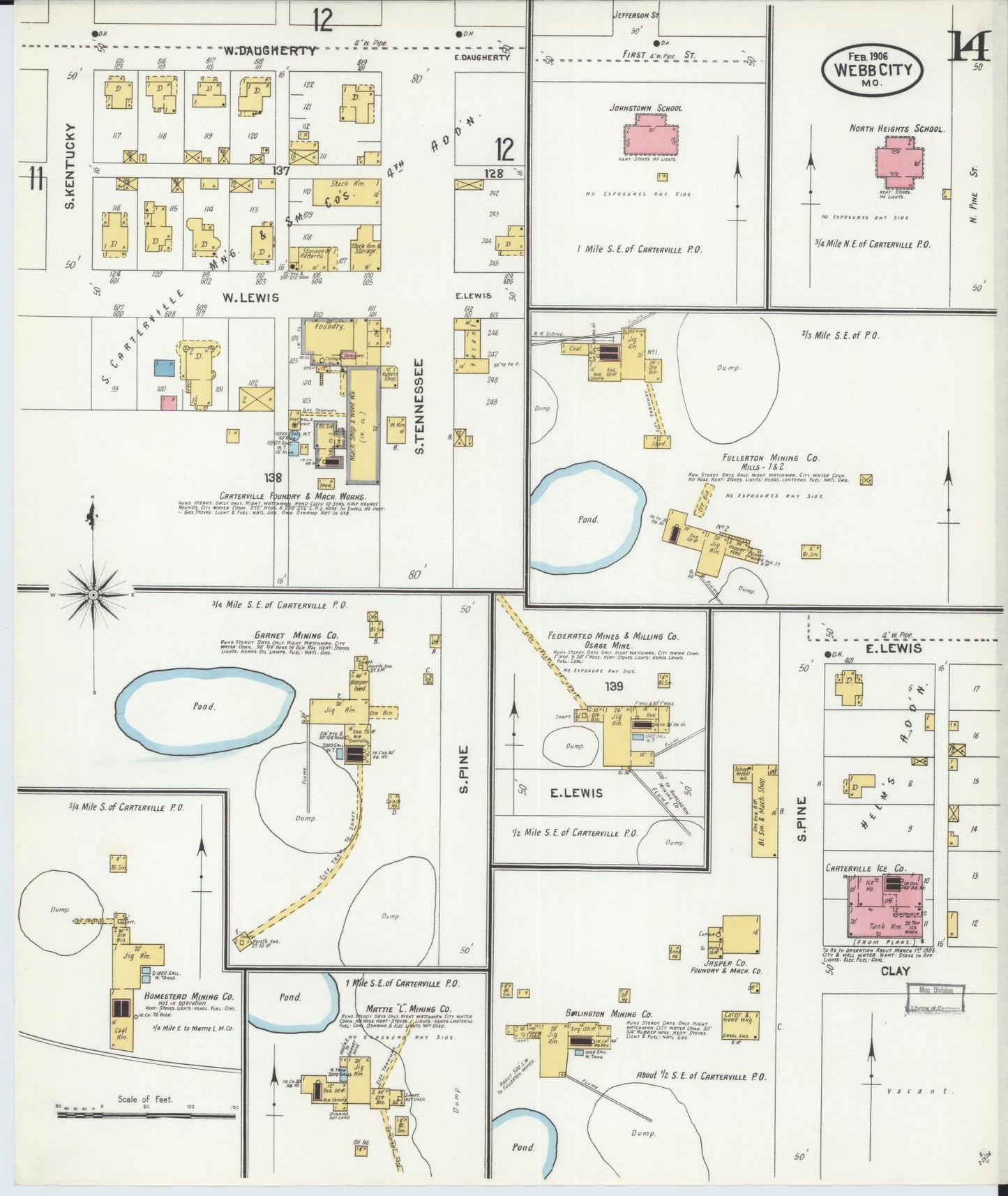 Sanborn Fire Insurance Map from Webb City, Jasper County, Missouri (1906), Sheet #0014 - Complete Map Set gallery image, historic Sanborn map, vintage wall art, Missouri Missouri