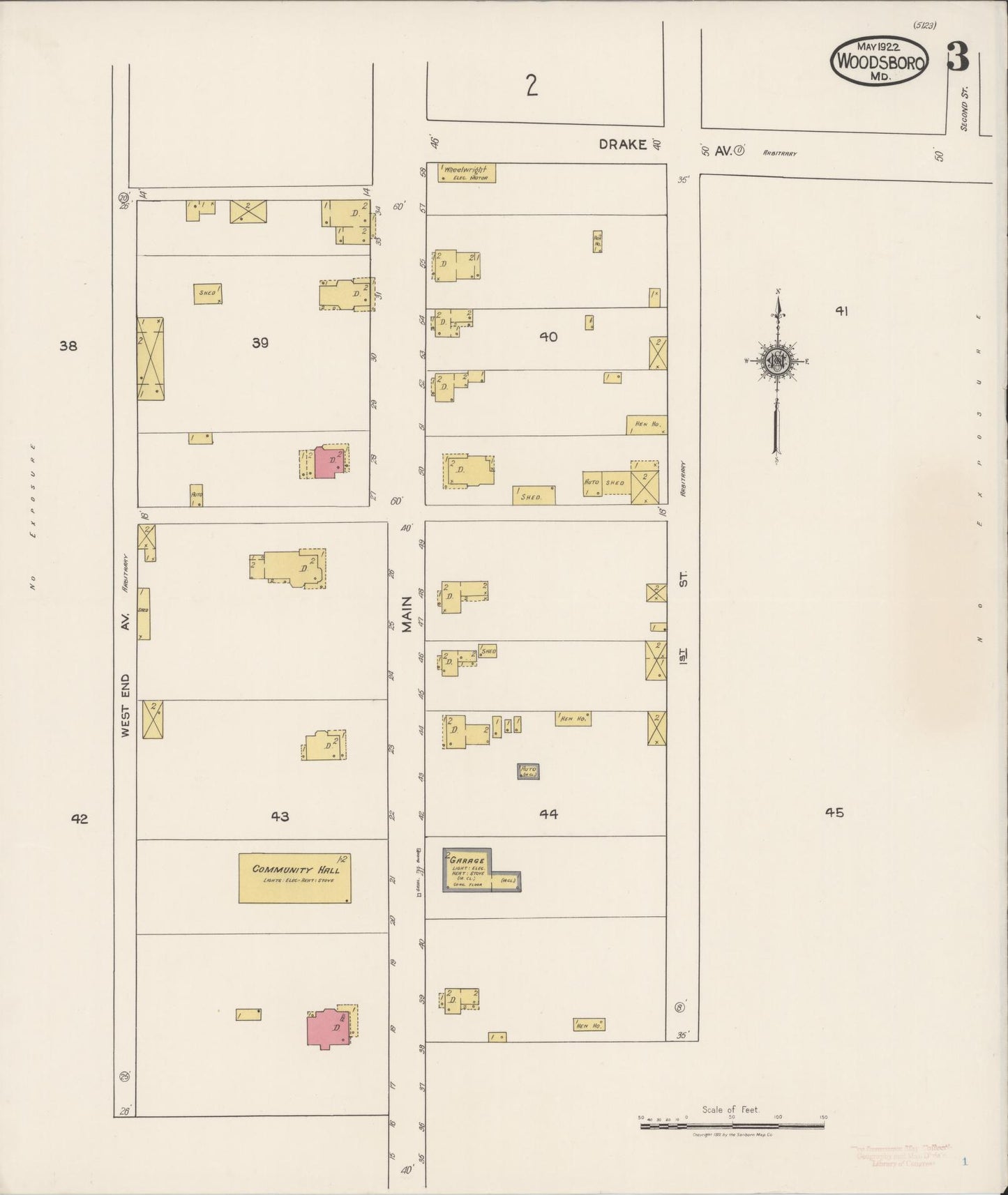 Sanborn Fire Insurance Map from Woodsboro, Frederick County, Maryland (1922), Sheet #0003 - Historic Sanborn Fire Insurance Map Print, vintage old map wall art