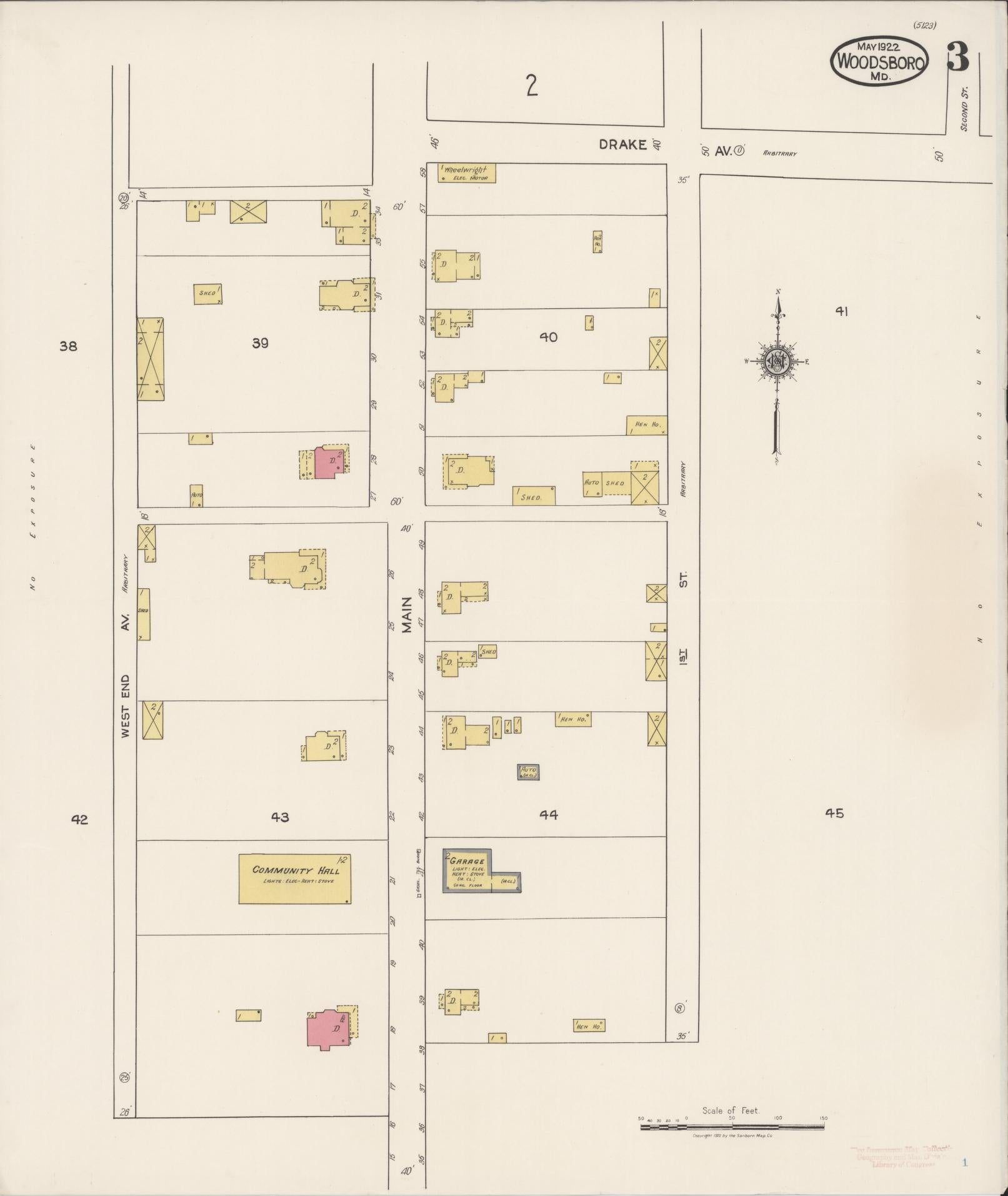 Sanborn Fire Insurance Map from Woodsboro, Frederick County, Maryland (1922), Sheet #0003 - Historic Sanborn Fire Insurance Map Print, vintage old map wall art
