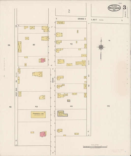 Sanborn Fire Insurance Map from Woodsboro, Frederick County, Maryland (1922), Sheet #0003 - Historic Sanborn Fire Insurance Map Print, vintage old map wall art
