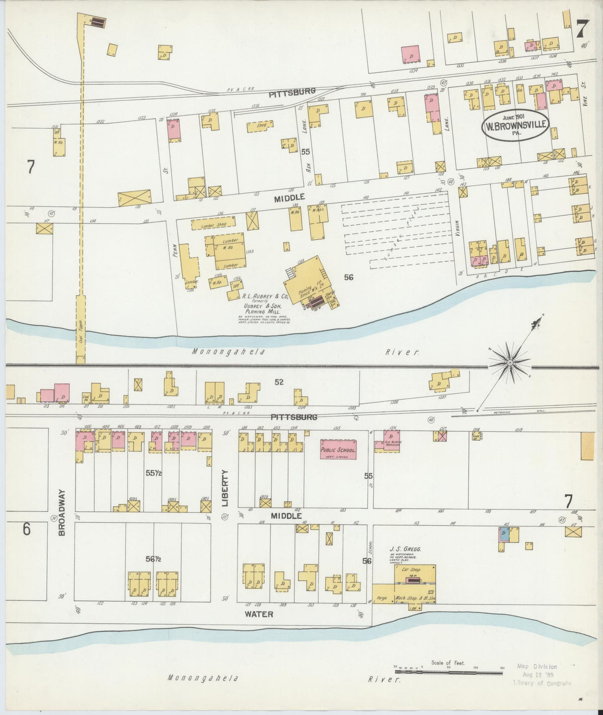 Sanborn Fire Insurance Map from Brownsville, Fayette County, Pennsylvania (1901), Sheet #0007 - Complete Map Set gallery image, historic Sanborn map, vintage wall art, Pennsylvania Pennsylvania