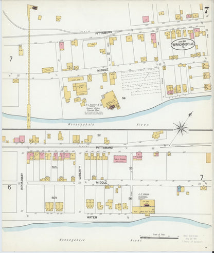 Sanborn Fire Insurance Map from Brownsville, Fayette County, Pennsylvania (1901), Sheet #0007 - Complete Map Set gallery image, historic Sanborn map, vintage wall art, Pennsylvania Pennsylvania