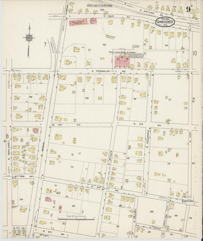 Sanborn Fire Insurance Map from Gastonia, Gaston County, North Carolina (1915), Sheet #0009 - Complete Map Set gallery image, historic Sanborn map, vintage wall art, North Carolina North Carolina