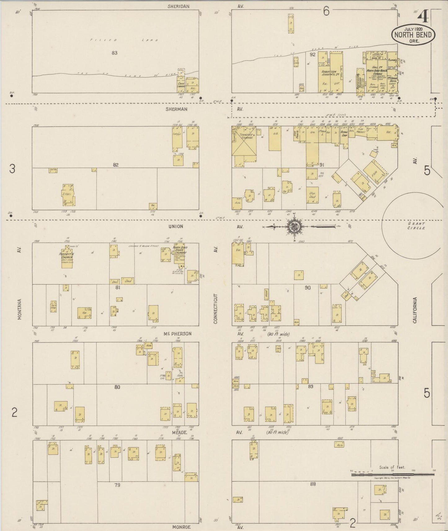 Sanborn Fire Insurance Map from North Bend, Coos County, Oregon (1920), Sheet #0004 - Complete Map Set gallery image, historic Sanborn map, vintage wall art, Oregon Oregon