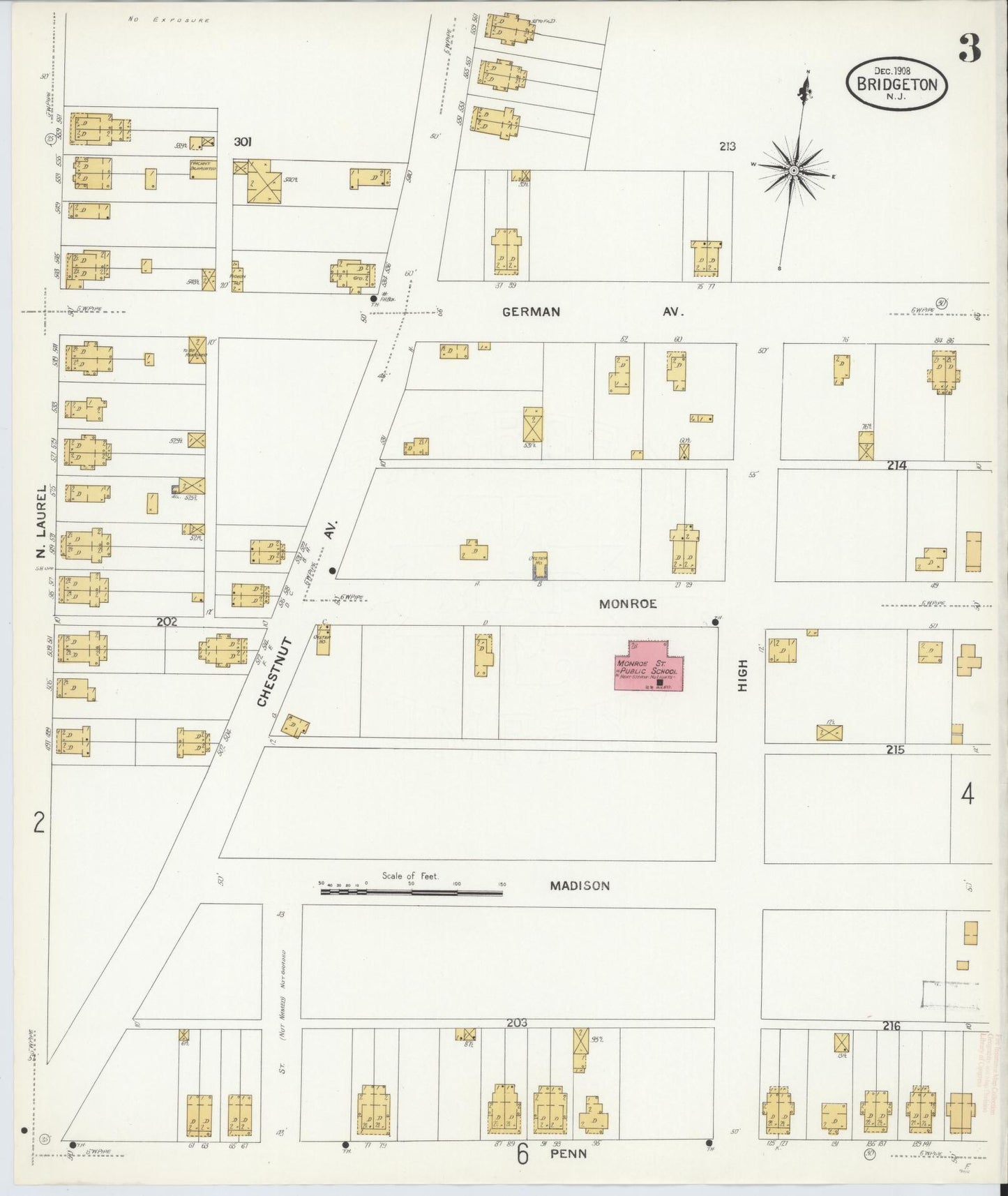Sanborn Fire Insurance Map from Bridgeton, Cumberland County, New Jersey (1908), Sheet #0003 - Complete Map Set gallery image, historic Sanborn map, vintage wall art, New Jersey New Jersey