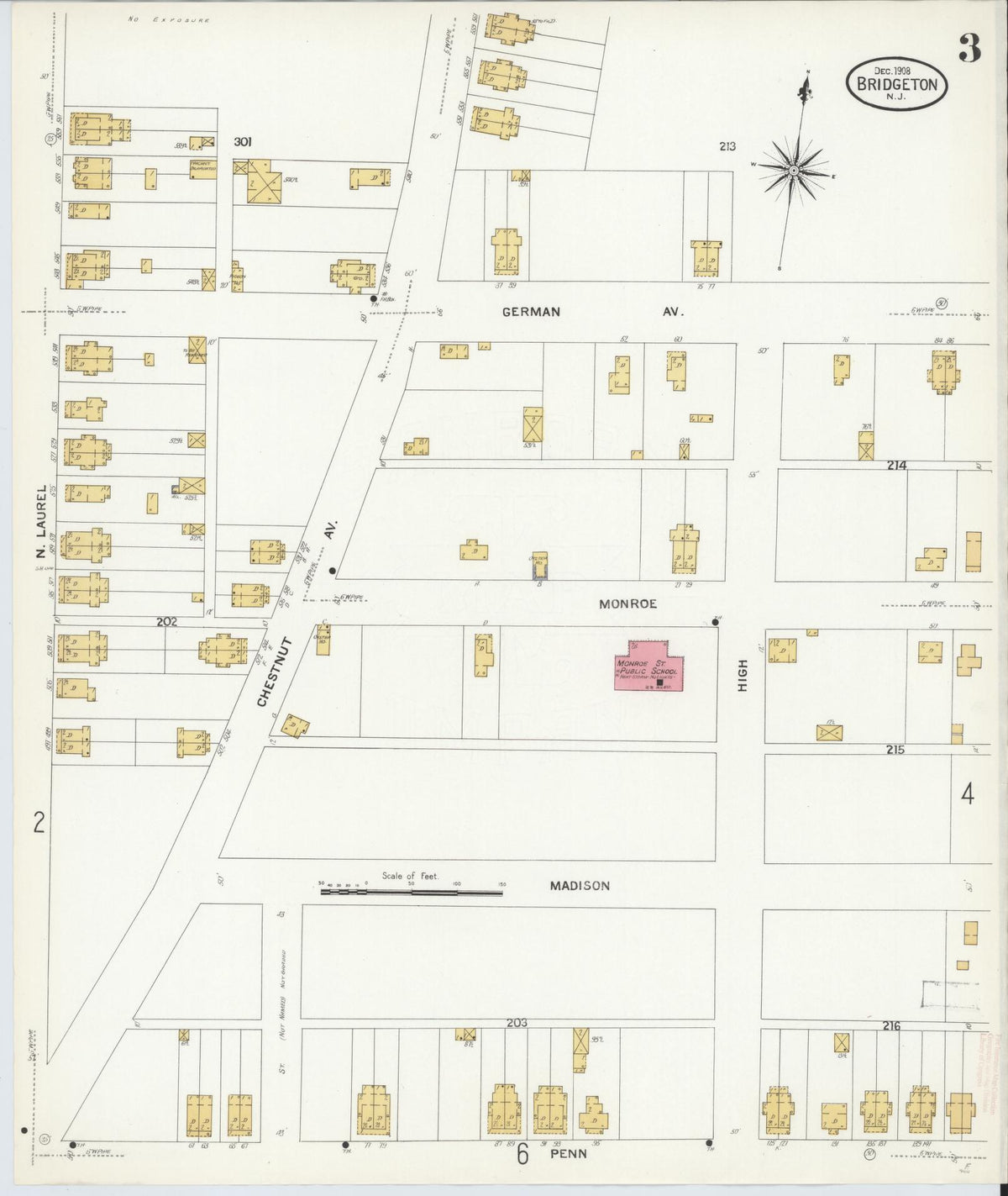 Sanborn Fire Insurance Map from Bridgeton, Cumberland County, New Jersey (1908), Sheet #0003 - Complete Map Set gallery image, historic Sanborn map, vintage wall art, New Jersey New Jersey
