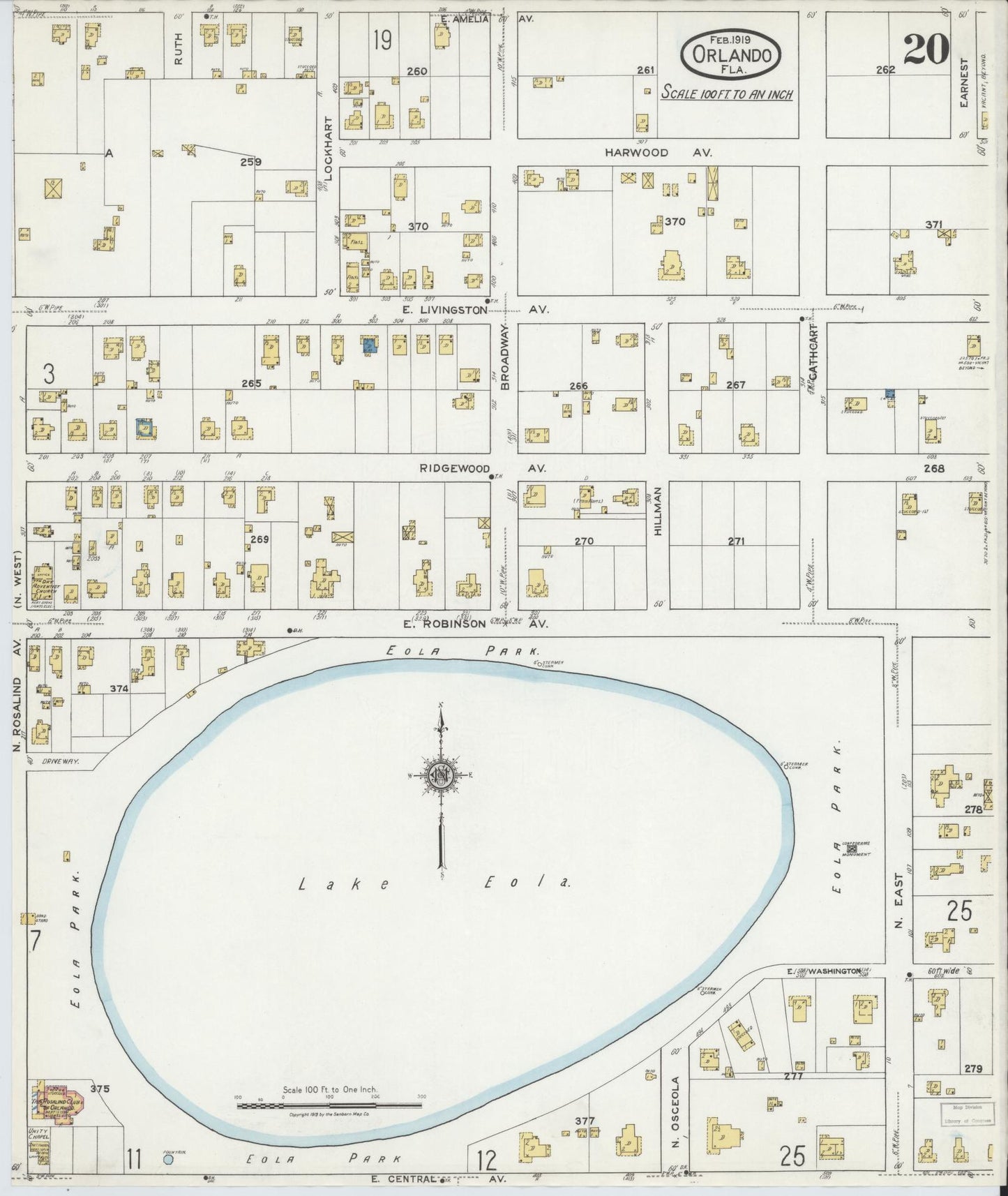 Sanborn Fire Insurance Map from Orlando, Orange County, Florida (1919), Sheet #0020 - Complete Map Set gallery image, historic Sanborn map, vintage wall art, Florida Florida
