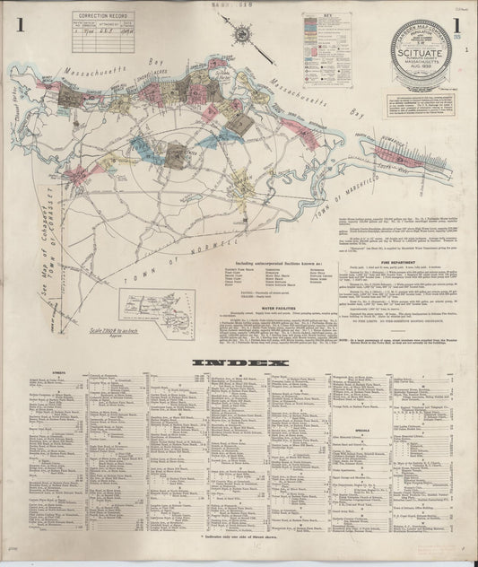 Sanborn Fire Insurance Map from Scituate, Plymouth County, Massachusetts (1944), Sheet #0001 - Historic Sanborn Fire Insurance Map Print, vintage old map wall art, antique decor, genealogy gift, Massachusetts Massachusetts map