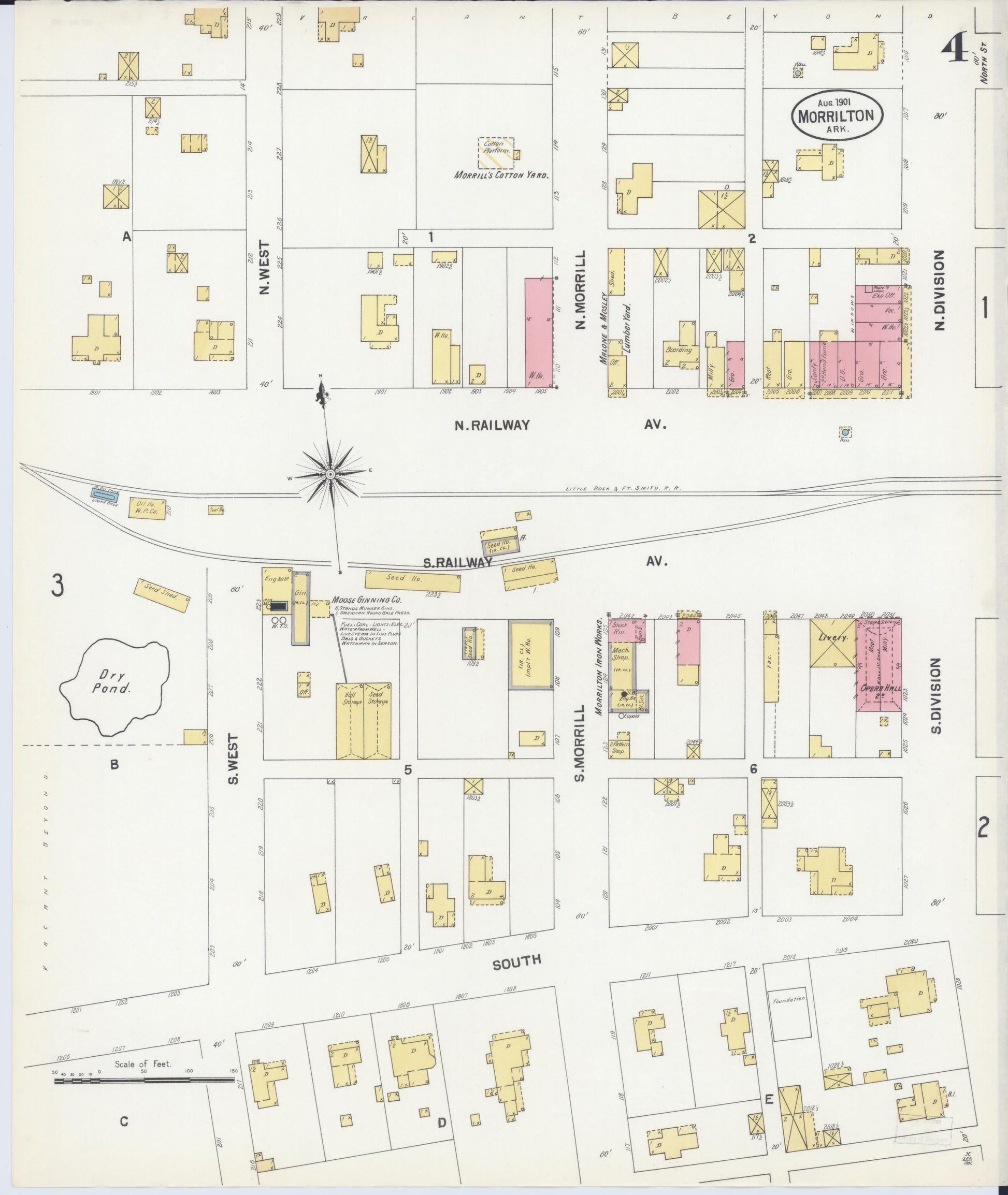 Sanborn Fire Insurance Map from Morrilton, Conway County, Arkansas (1901), Sheet #0004 - Complete Map Set gallery image, historic Sanborn map, vintage wall art, Arkansas Arkansas