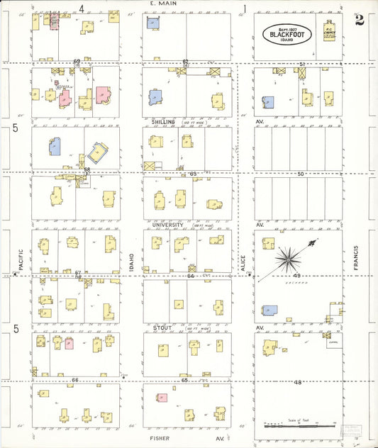 Sanborn Fire Insurance Map from Blackfoot, Bingham County, Idaho (1907), Sheet #0002 - Historic Sanborn Fire Insurance Map Print, vintage old map wall art, antique decor, genealogy gift, Idaho Idaho map