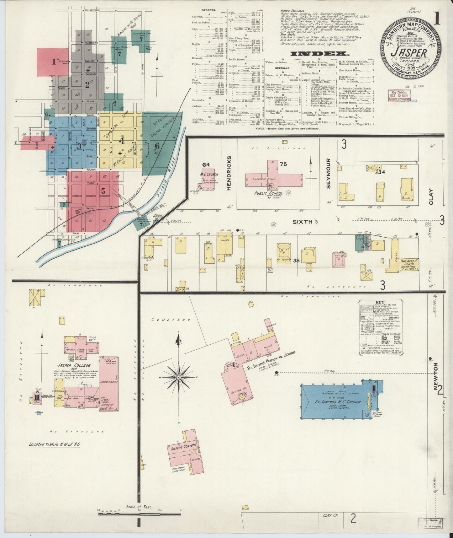 Sanborn Fire Insurance Map from Jasper, Dubois County, Indiana (1909), Sheet #0001 - Complete Map Set gallery image, historic Sanborn map, vintage wall art, Indiana Indiana