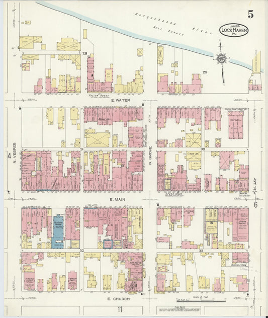 Sanborn Fire Insurance Map from Lock Haven, Clinton County, Pennsylvania (1914), Sheet #0005 - Historic Sanborn Fire Insurance Map Print, vintage old map wall art, antique decor, genealogy gift, Pennsylvania Pennsylvania map