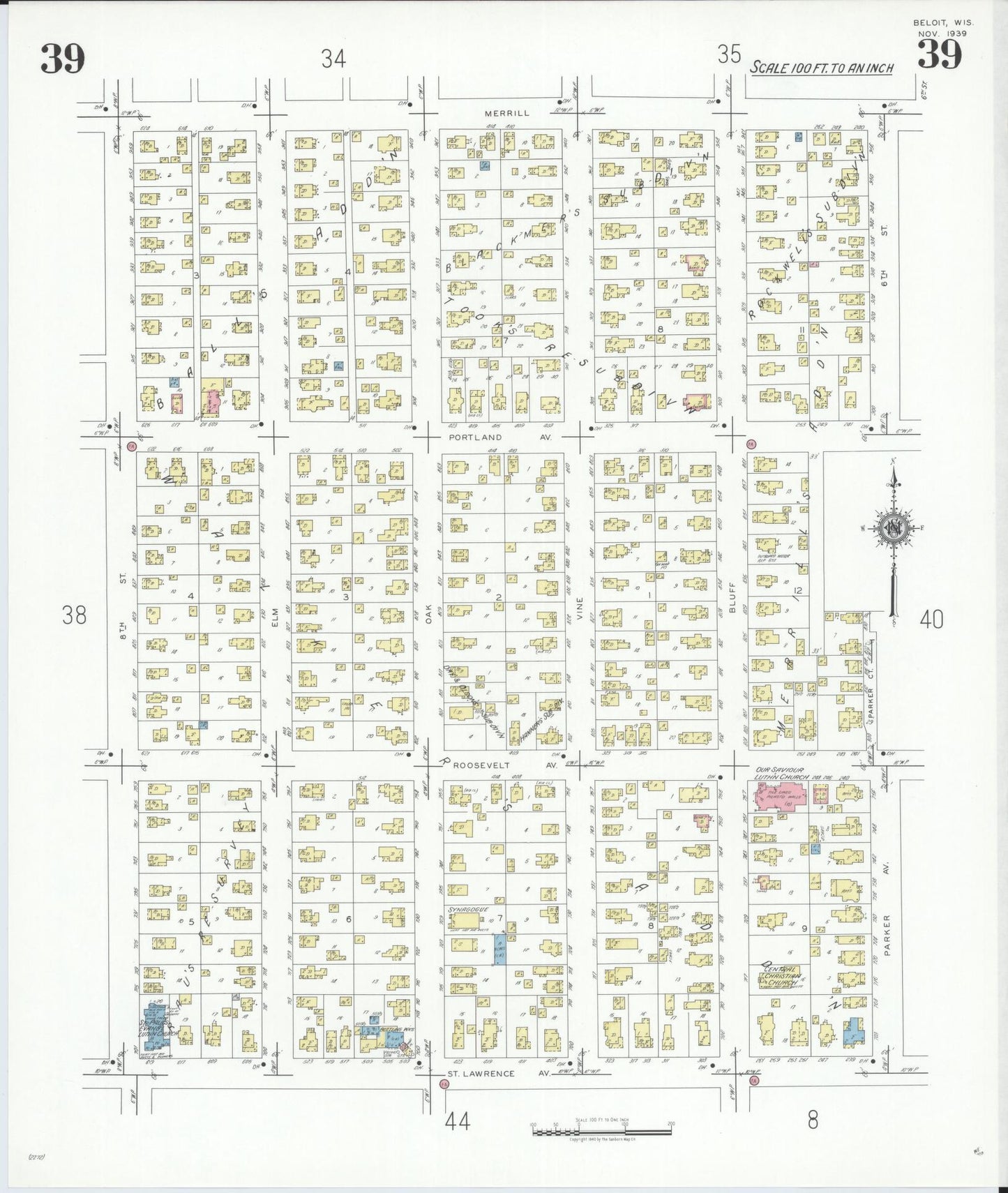 Sanborn Fire Insurance Map from Beloit, Rock County, Wisconsin (1939), Sheet #0039 - Complete Map Set gallery image, historic Sanborn map, vintage wall art, Wisconsin Wisconsin