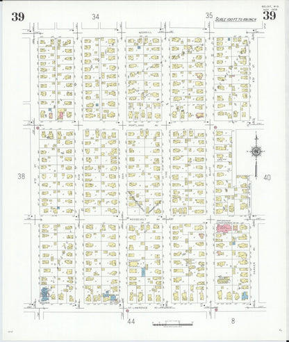 Sanborn Fire Insurance Map from Beloit, Rock County, Wisconsin (1939), Sheet #0039 - Complete Map Set gallery image, historic Sanborn map, vintage wall art, Wisconsin Wisconsin