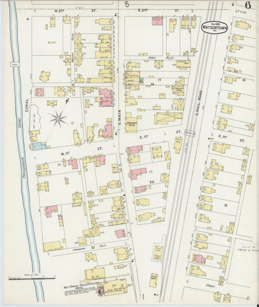 Sanborn Fire Insurance Map from Watsontown, Northumberland County, Pennsylvania (1896), Sheet #0006 - Historic Sanborn Fire Insurance Map Print, vintage old map wall art, antique decor, genealogy gift, Pennsylvania Pennsylvania map