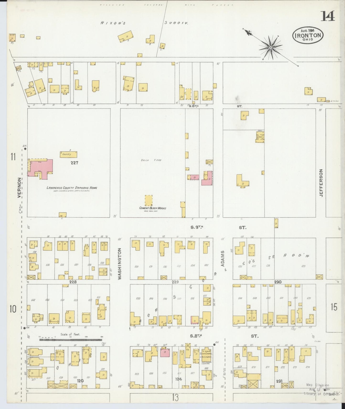 Sanborn Fire Insurance Map from Ironton, Lawrence County, Ohio (1904), Sheet #0014 - Historic Sanborn Fire Insurance Map Print, vintage old map wall art, antique decor, genealogy gift, Ohio Ohio map