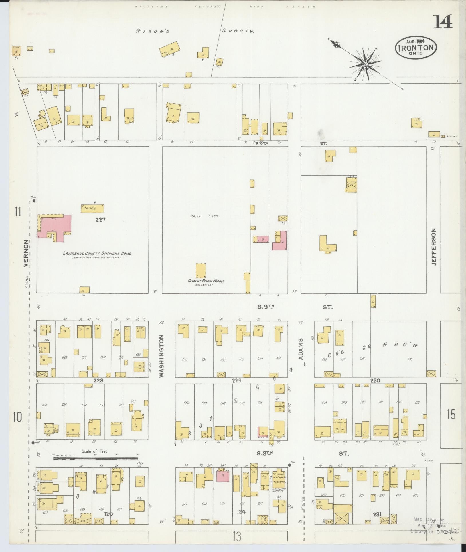 Sanborn Fire Insurance Map from Ironton, Lawrence County, Ohio (1904), Sheet #0014 - Historic Sanborn Fire Insurance Map Print, vintage old map wall art, antique decor, genealogy gift, Ohio Ohio map