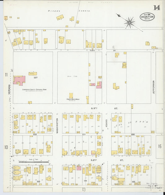 Sanborn Fire Insurance Map from Ironton, Lawrence County, Ohio (1904), Sheet #0014 - Historic Sanborn Fire Insurance Map Print, vintage old map wall art, antique decor, genealogy gift, Ohio Ohio map