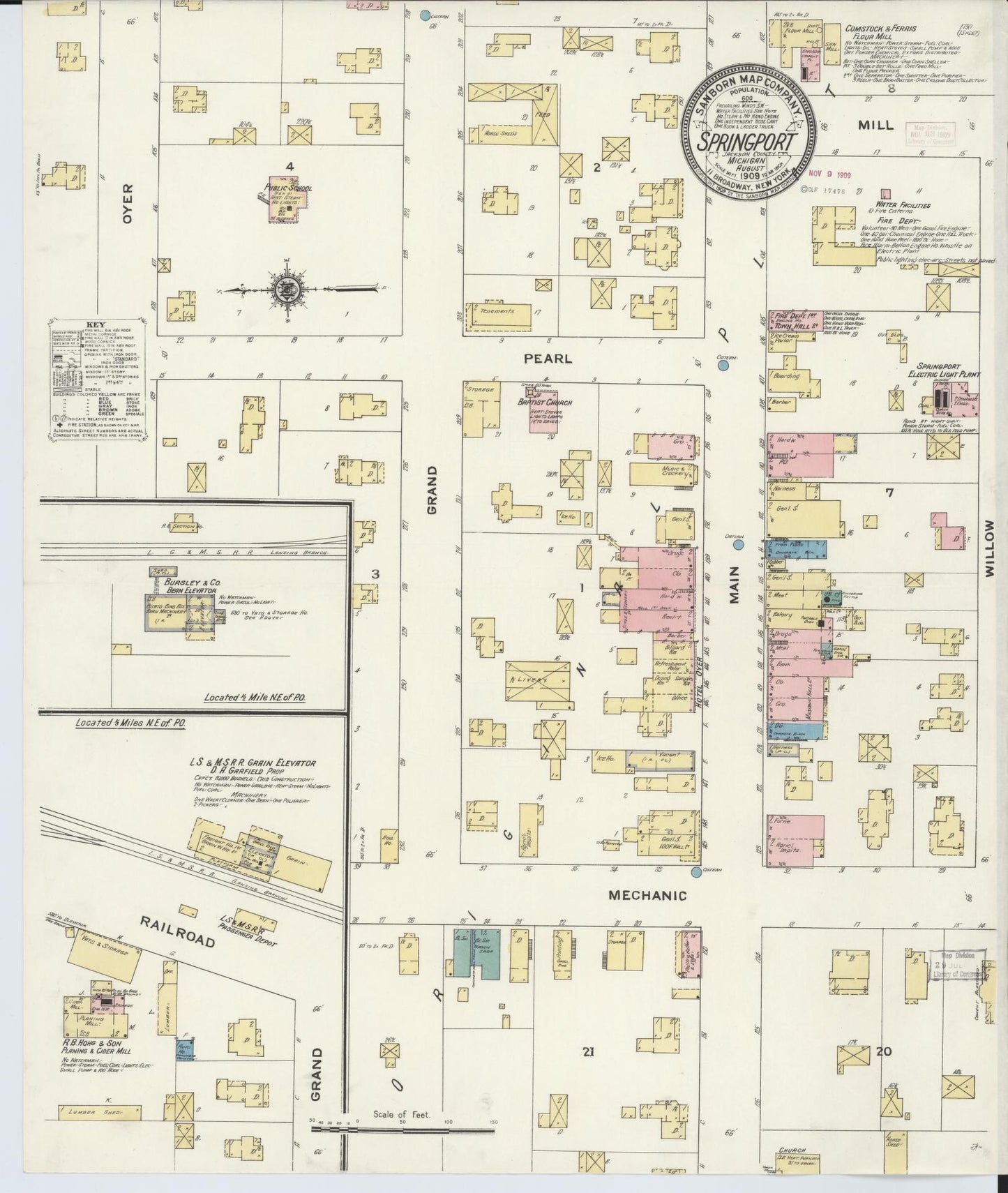 Sanborn Fire Insurance Map from Springport, Jackson County, Michigan (1909), Sheet #0001 - Historic Sanborn Fire Insurance Map Print, vintage old map wall art, antique decor, genealogy gift, Michigan Michigan map