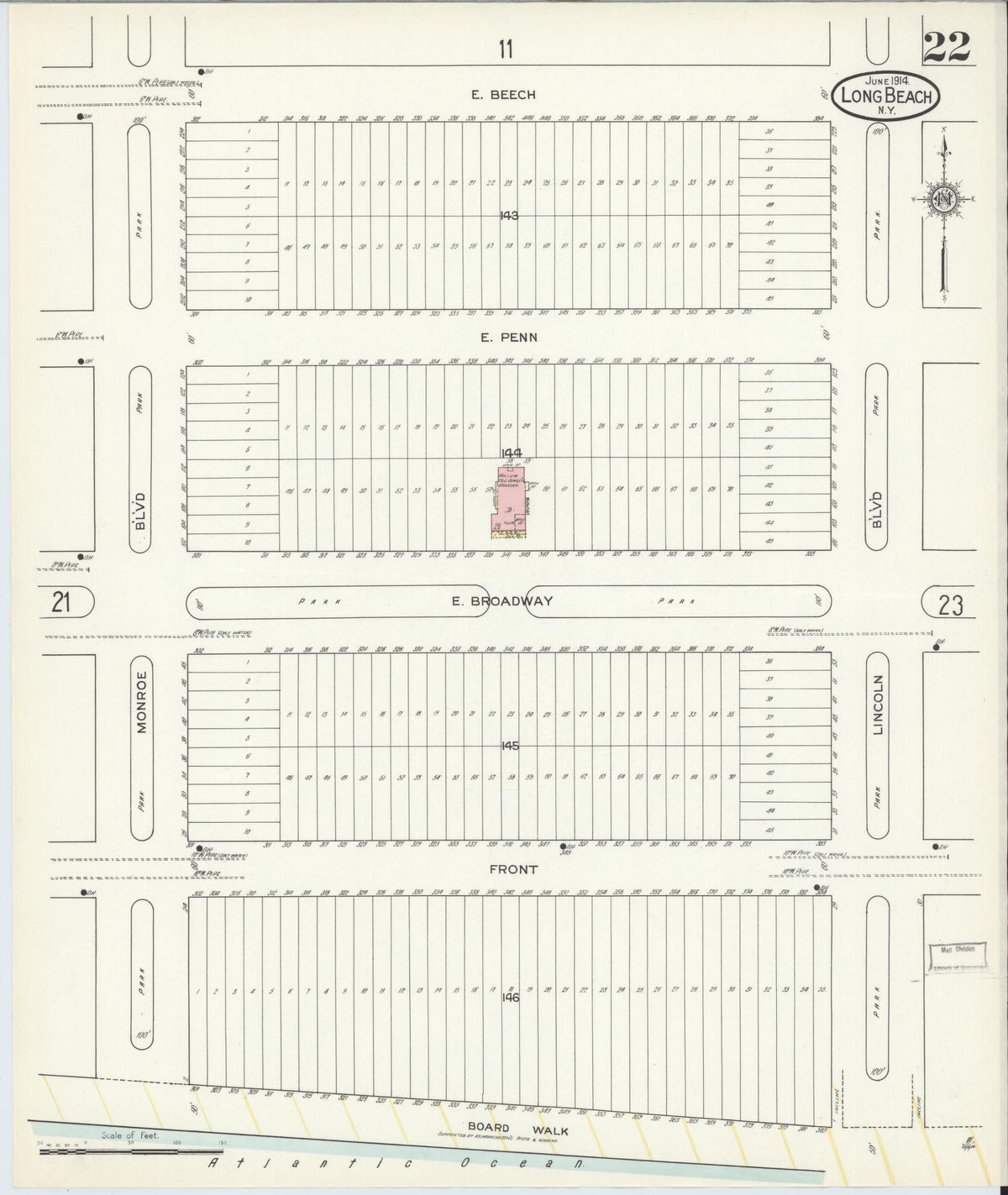 Sanborn Fire Insurance Map from Long Beach, Nassau County, New York (1914), Sheet #0022 - Complete Map Set gallery image, historic Sanborn map, vintage wall art, New York New York