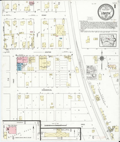 Sanborn Fire Insurance Map from Union, Hardin County, Iowa (1921), Sheet #0001 - Historic Sanborn Fire Insurance Map Print, vintage old map wall art