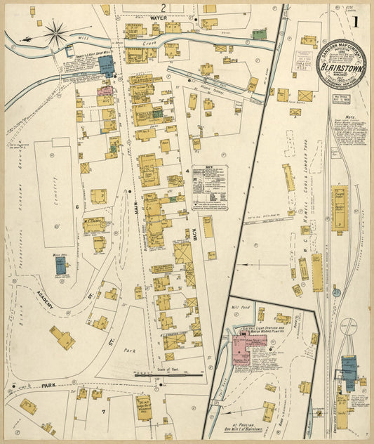 Sanborn Fire Insurance Map from Blairstown, Warren County, New Jersey (1903), Sheet #0001 - Historic Sanborn Fire Insurance Map Print, vintage old map wall art, antique decor, genealogy gift, New Jersey New Jersey map