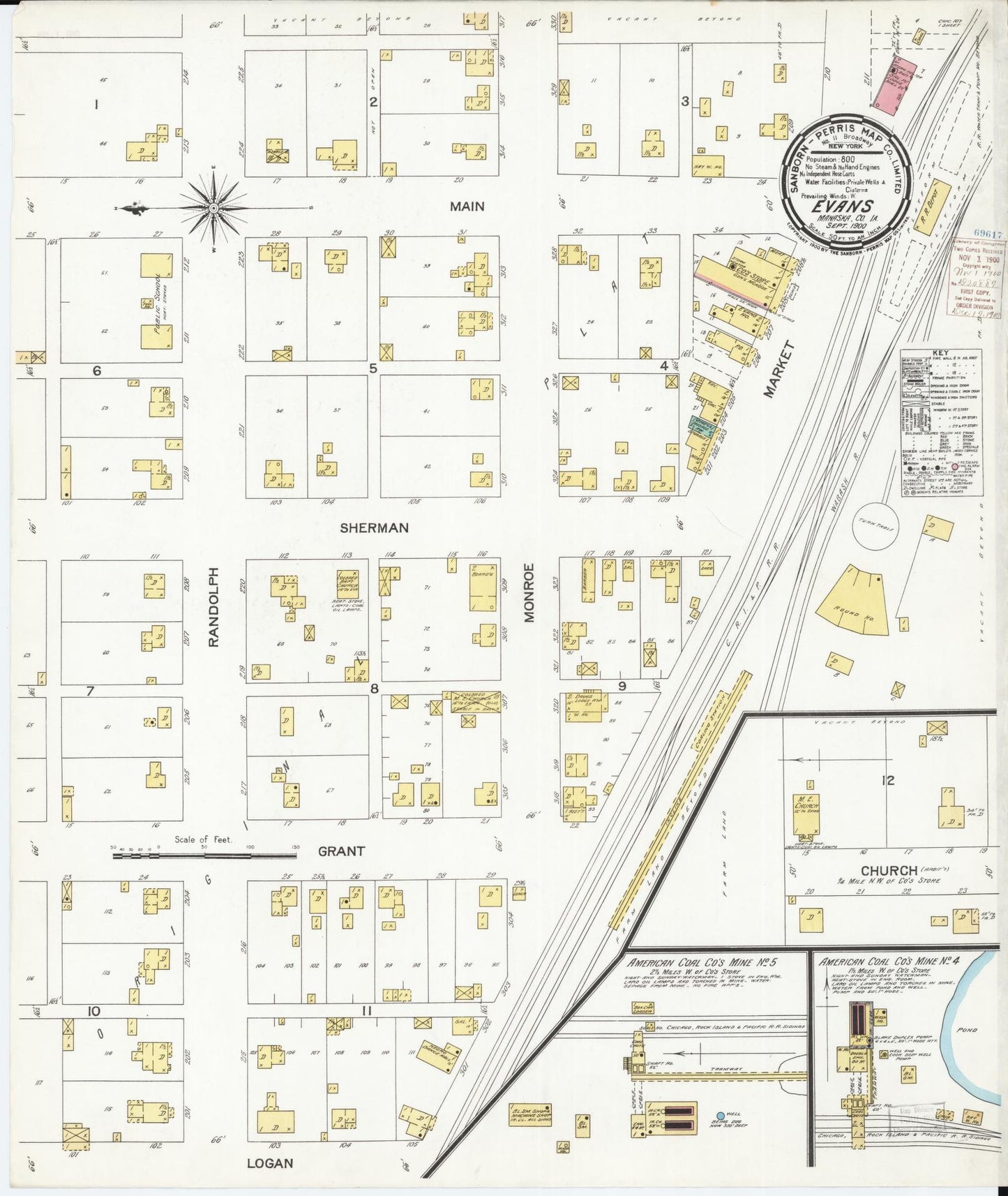 Sanborn Fire Insurance Map from Evans, Mahaska County, Iowa (1900), Sheet #0001 - Historic Sanborn Fire Insurance Map Print, vintage old map wall art