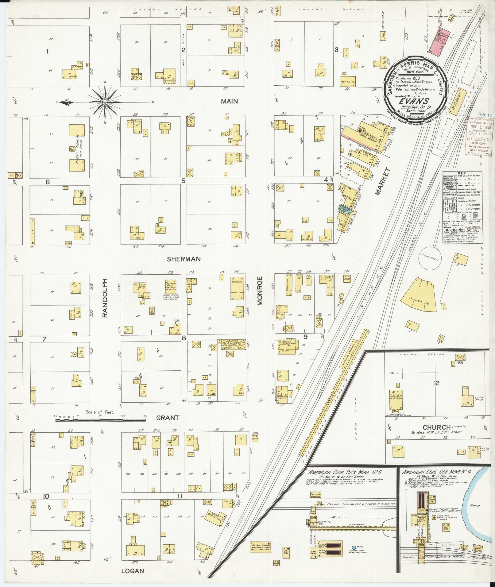 Sanborn Fire Insurance Map from Evans, Mahaska County, Iowa (1900), Sheet #0001 - Historic Sanborn Fire Insurance Map Print, vintage old map wall art