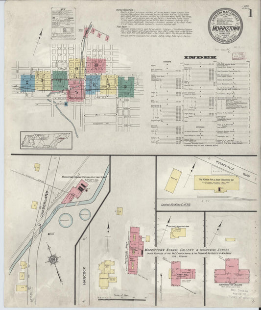 Sanborn Fire Insurance Map from Morristown, Hamblen County, Tennessee (1913), Sheet #0001 - Complete Map Set gallery image, historic Sanborn map, vintage wall art, Tennessee Tennessee