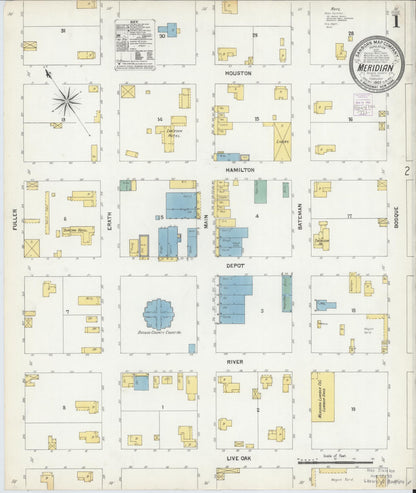 Sanborn Fire Insurance Map from Meridian, Bosque County, Texas (1903), Sheet #0001 - Complete Map Set gallery image, historic Sanborn map, vintage wall art, Texas Texas