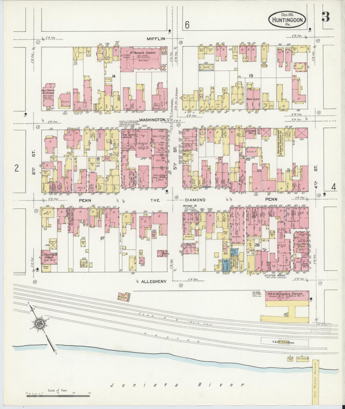 Sanborn Fire Insurance Map from Huntingdon, Huntingdon County, Pennsylvania (1911), Sheet #0003 - Complete Map Set gallery image, historic Sanborn map, vintage wall art, Pennsylvania Pennsylvania