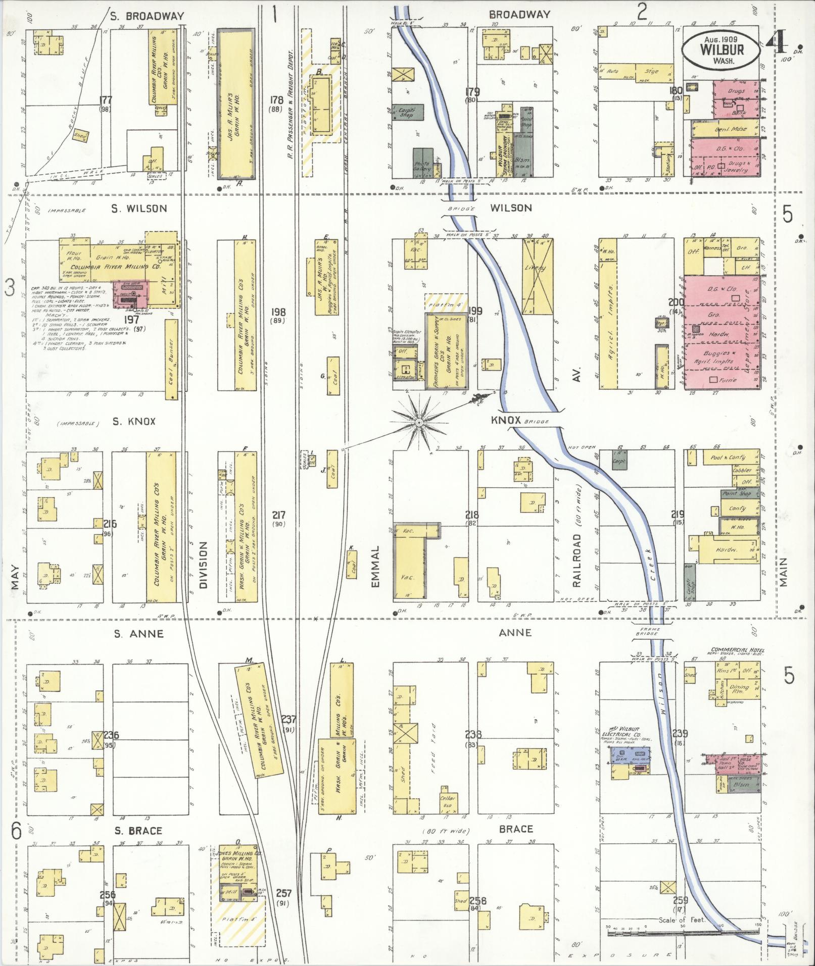Sanborn Fire Insurance Map from Wilbur, Lincoln County, Washington (1909), Sheet #0004 - Historic Sanborn Fire Insurance Map Print, vintage old map wall art, antique decor, genealogy gift, Washington Washington map