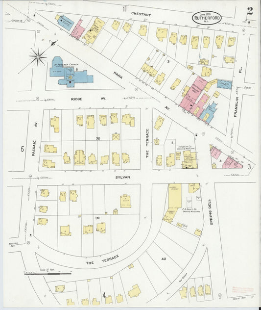 Sanborn Fire Insurance Map from Rutherford, Bergen County, New Jersey (1909), Sheet #0002 - Historic Sanborn Fire Insurance Map Print, vintage old map wall art, antique decor, genealogy gift, New Jersey New Jersey map