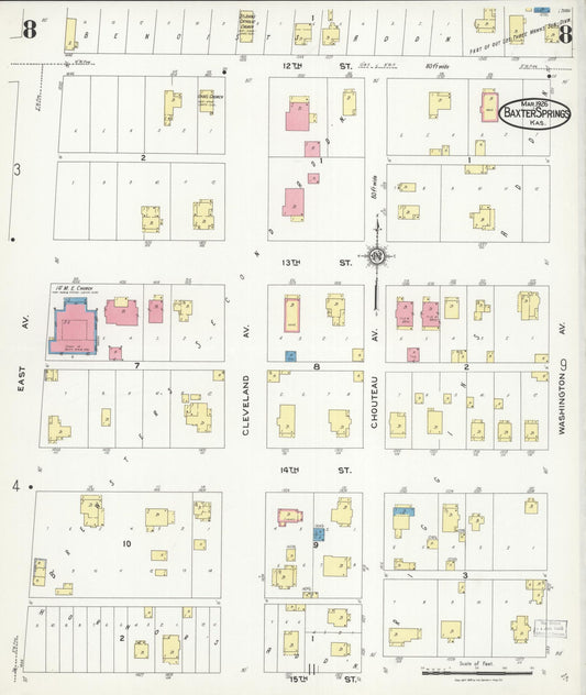Sanborn Fire Insurance Map from Baxter Springs, Cherokee County, Kansas (1926), Sheet #0008 - Historic Sanborn Fire Insurance Map Print, vintage old map wall art, antique decor, genealogy gift, Kansas Kansas map