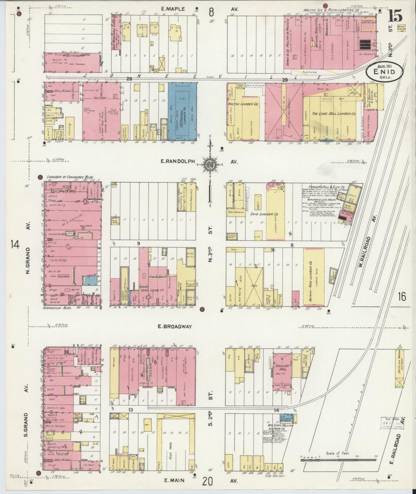 Sanborn Fire Insurance Map from Enid, Garfield County, Oklahoma (1911), Sheet #0015 - Historic Sanborn Fire Insurance Map Print, vintage old map wall art, antique decor, genealogy gift, Oklahoma Oklahoma map