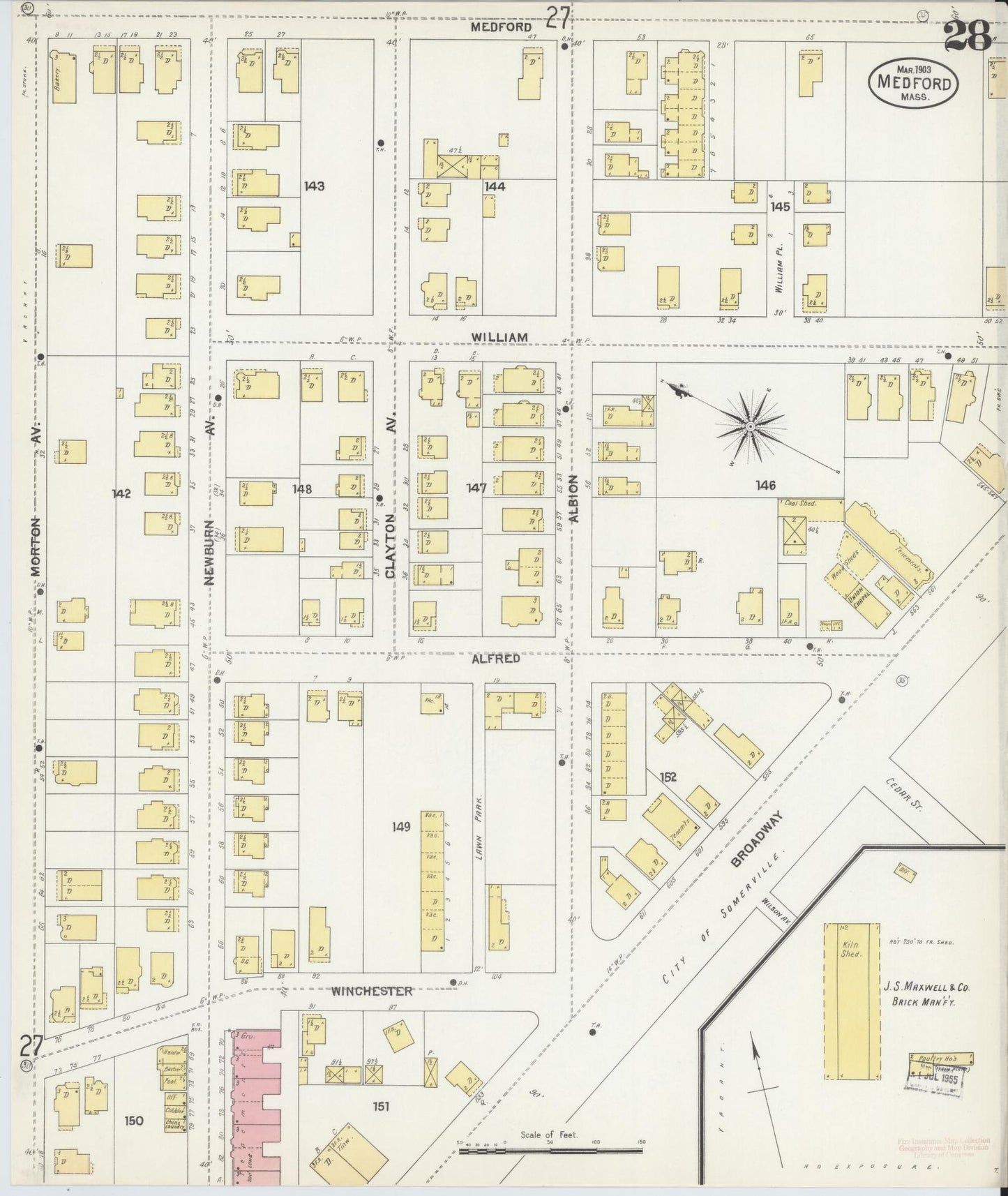 Sanborn Fire Insurance Map from Medford, Middlesex County, Massachusetts (1903), Sheet #0028 - Historic Sanborn Fire Insurance Map Print, vintage old map wall art, antique decor, genealogy gift, Massachusetts Massachusetts map