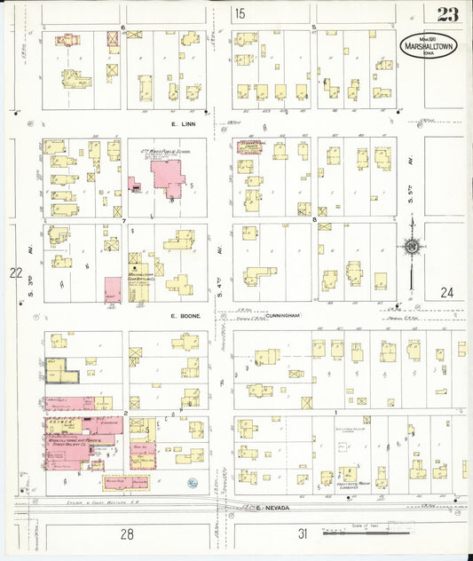 Sanborn Fire Insurance Map from Marshalltown, Marshall County, Iowa (1910), Sheet #0023 - Historic Sanborn Fire Insurance Map Print, vintage old map wall art