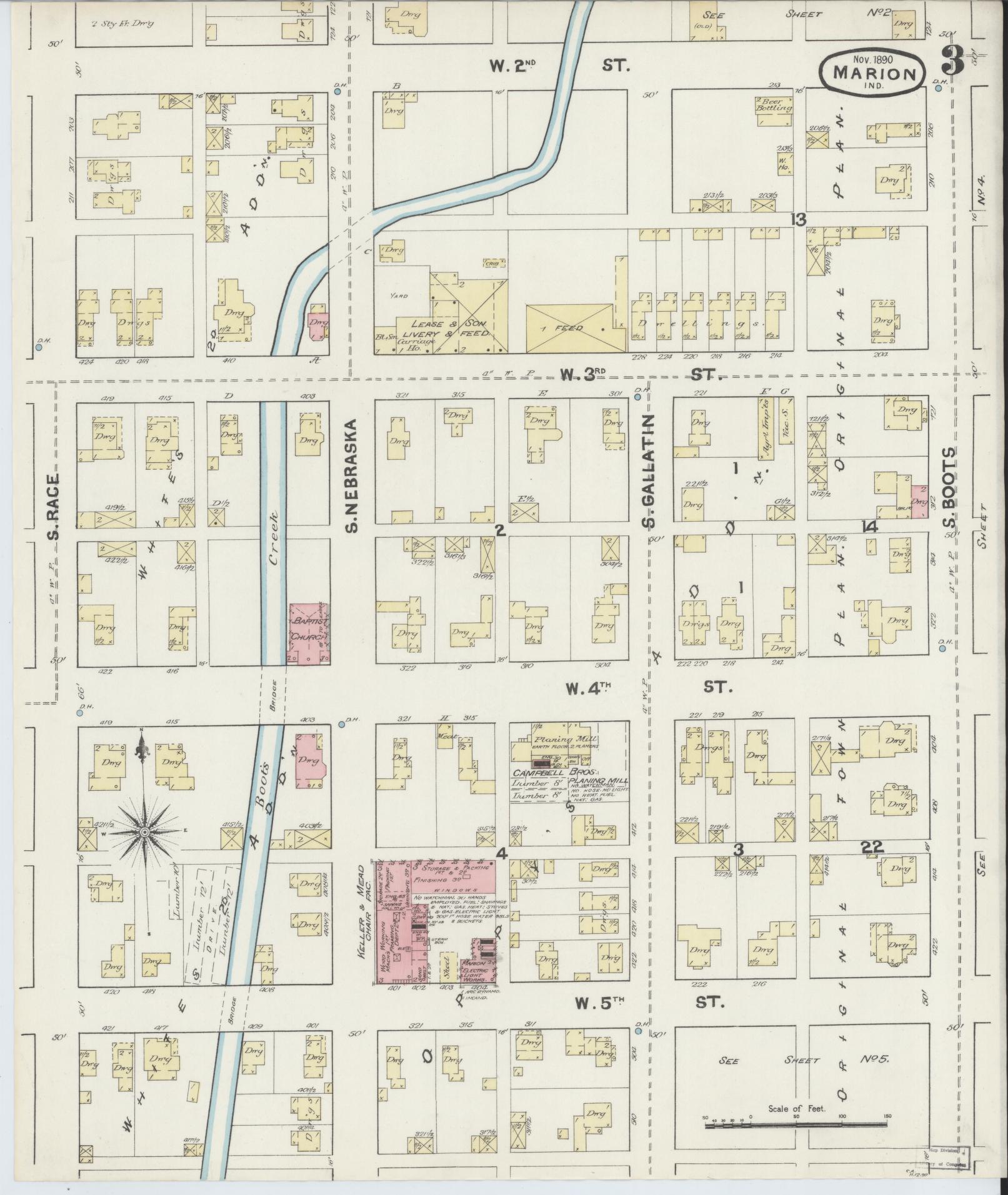 Sanborn Fire Insurance Map from Marion, Grant County, Indiana (1890), Sheet #0003 - Complete Map Set gallery image, historic Sanborn map, vintage wall art, Indiana Indiana