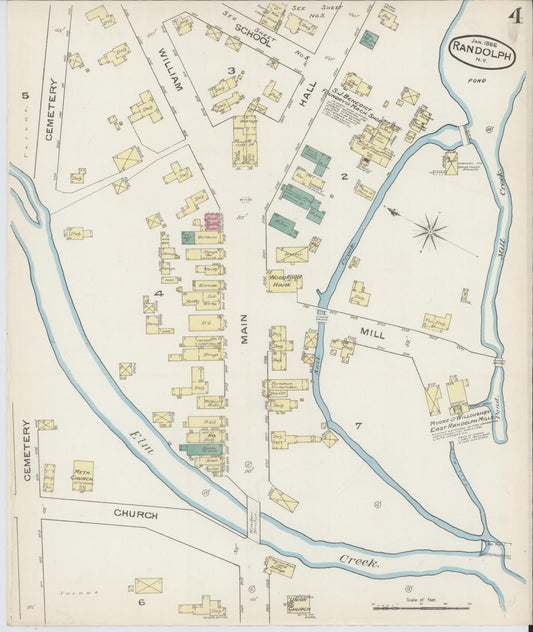 Sanborn Fire Insurance Map from Randolph, Cattaraugus County, New York (1885), Sheet #0004 - Historic Sanborn Fire Insurance Map Print, vintage old map wall art, antique decor, genealogy gift, New York New York map