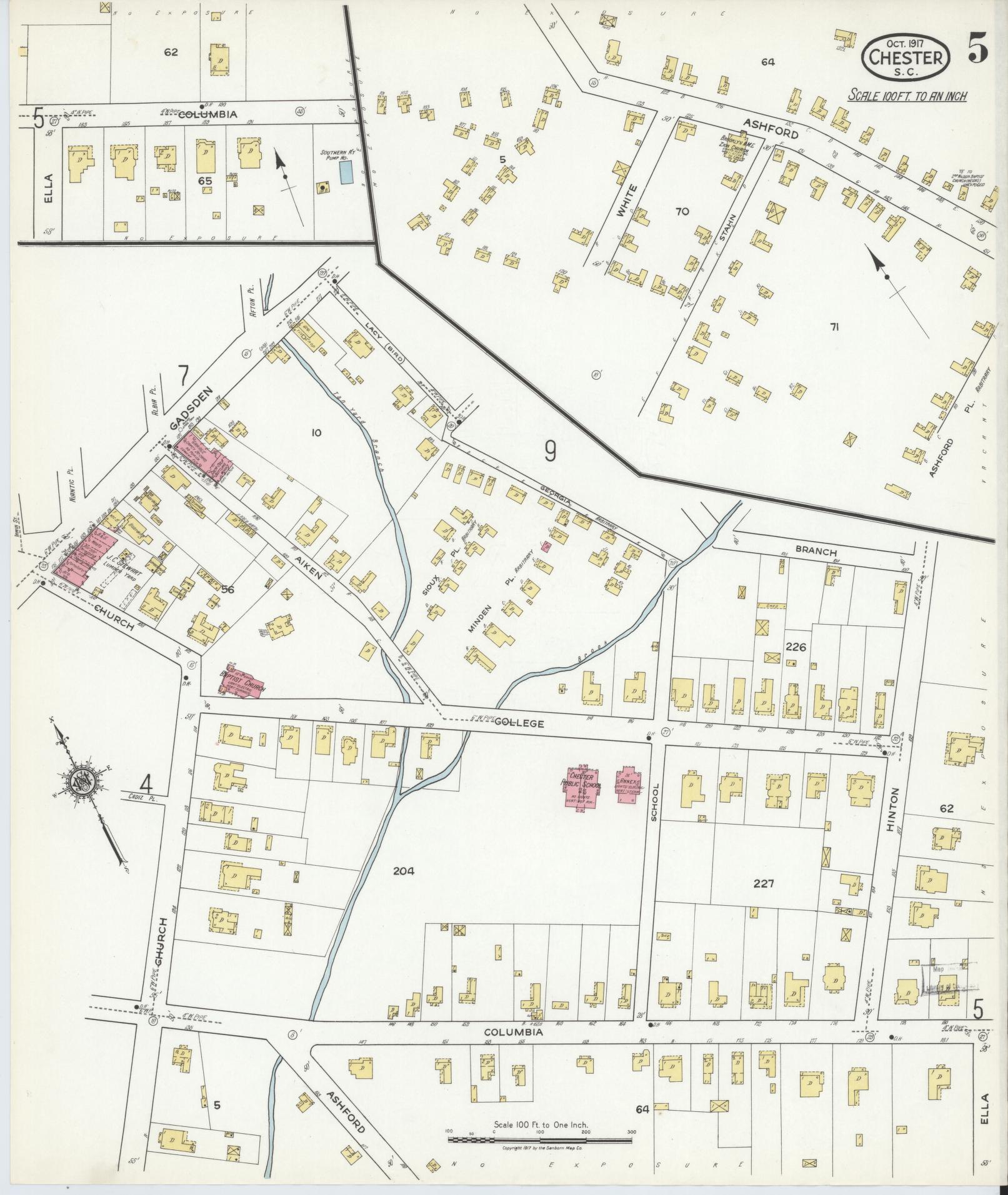 Sanborn Fire Insurance Map from Chester, Chester County, South Carolina (1917), Sheet #0005 - Historic Sanborn Fire Insurance Map Print, vintage old map wall art, antique decor, genealogy gift, South Carolina South Carolina map