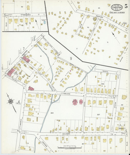 Sanborn Fire Insurance Map from Chester, Chester County, South Carolina (1917), Sheet #0005 - Historic Sanborn Fire Insurance Map Print, vintage old map wall art, antique decor, genealogy gift, South Carolina South Carolina map