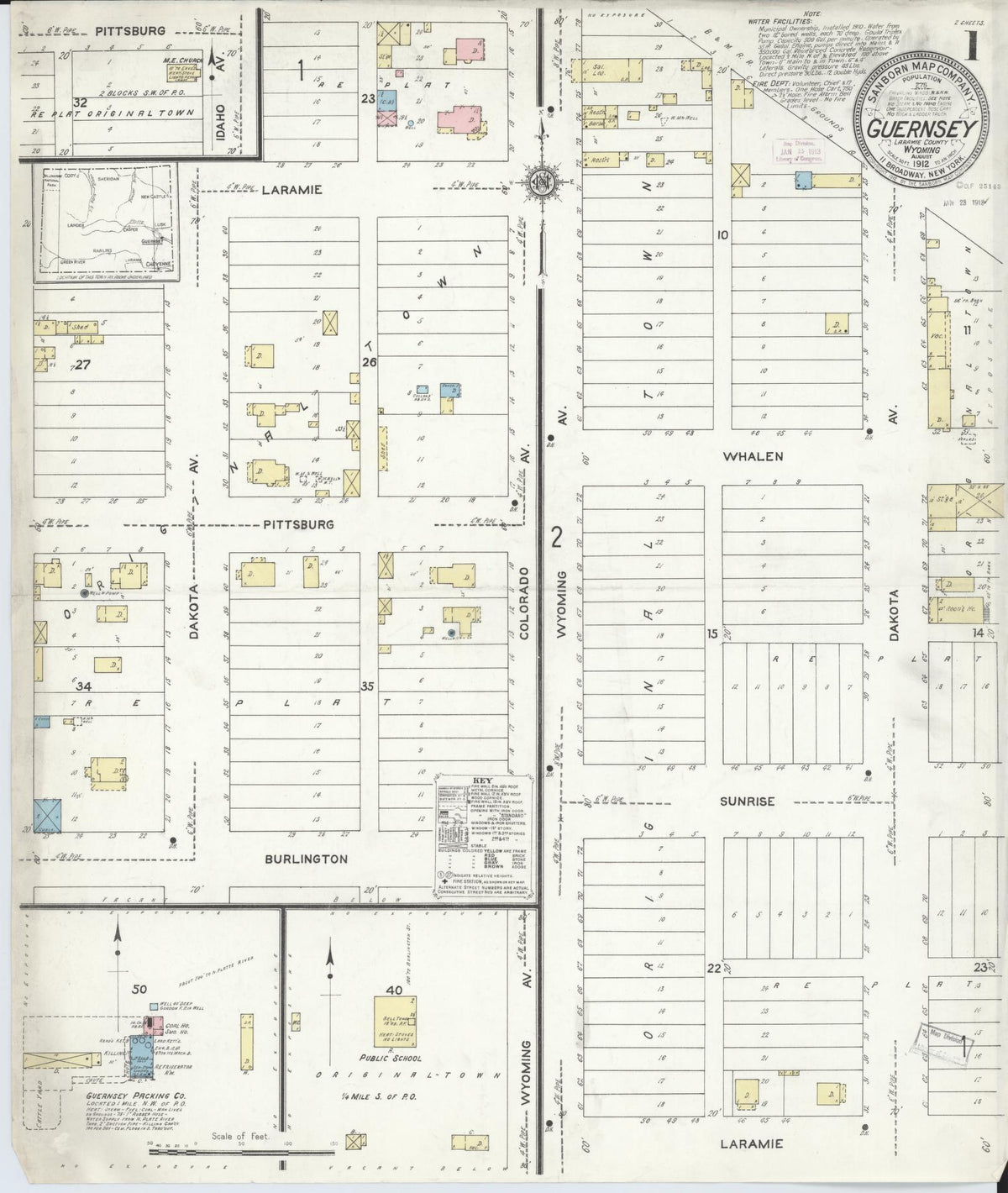 Sanborn Fire Insurance Map from Guernsey, Platte County, Wyoming (1912), Sheet #0001 - Complete Map Set gallery image, historic Sanborn map, vintage wall art, Wyoming Wyoming