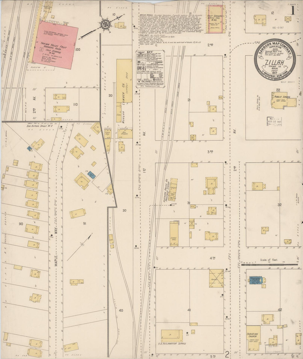 Sanborn Fire Insurance Map from Zillah, Yakima County, Washington (1917), Sheet #0001 - Historic Sanborn Fire Insurance Map Print, vintage old map wall art, antique decor, genealogy gift, Washington Washington map