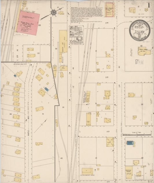 Sanborn Fire Insurance Map from Zillah, Yakima County, Washington (1917), Sheet #0001 - Historic Sanborn Fire Insurance Map Print, vintage old map wall art, antique decor, genealogy gift, Washington Washington map