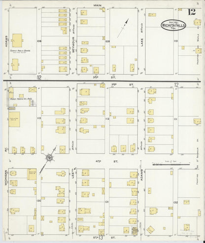Sanborn Fire Insurance Map from Wichita Falls, Wichita County, Texas (1915), Sheet #0012 - Complete Map Set gallery image, historic Sanborn map, vintage wall art, Texas Texas