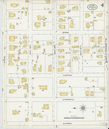 Sanborn Fire Insurance Map from Ocala, Marion County, Florida (1906), Sheet #0004 - Historic Sanborn Fire Insurance Map Print, vintage old map wall art, antique decor, genealogy gift, Florida Florida map
