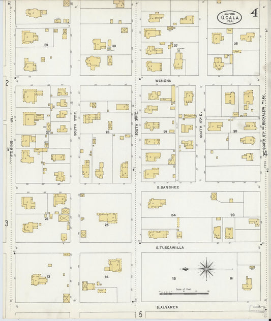 Sanborn Fire Insurance Map from Ocala, Marion County, Florida (1906), Sheet #0004 - Historic Sanborn Fire Insurance Map Print, vintage old map wall art, antique decor, genealogy gift, Florida Florida map
