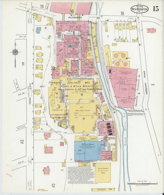 Sanborn Fire Insurance Map from New Brighton, Beaver County, Pennsylvania (1918), Sheet #0015 - Historic Sanborn Fire Insurance Map Print, vintage old map wall art, antique decor, genealogy gift, Pennsylvania Pennsylvania map