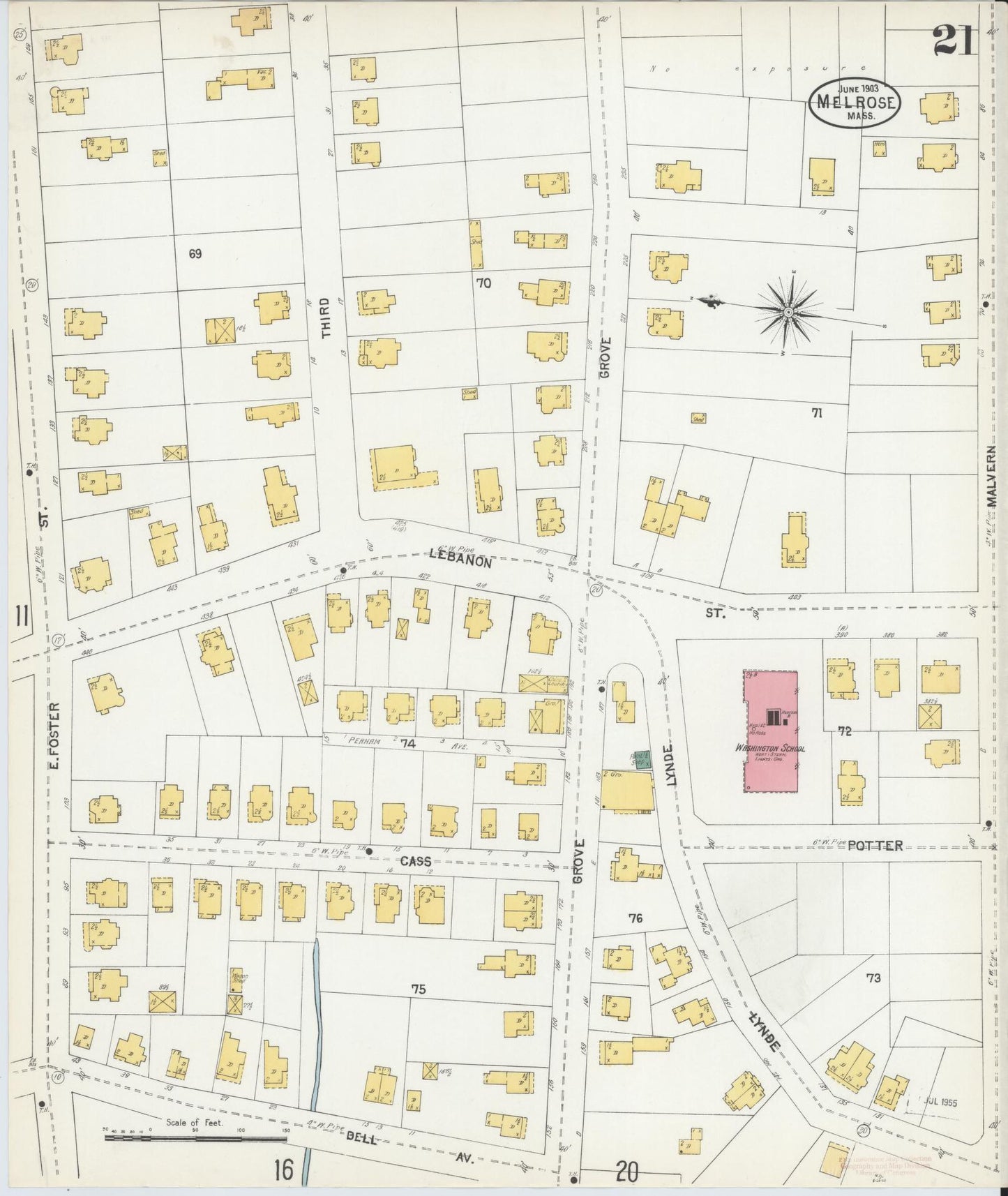 Sanborn Fire Insurance Map from Melrose, Middlesex County, Massachusetts (1903), Sheet #0021 - Complete Map Set gallery image, historic Sanborn map, vintage wall art, Massachusetts Massachusetts