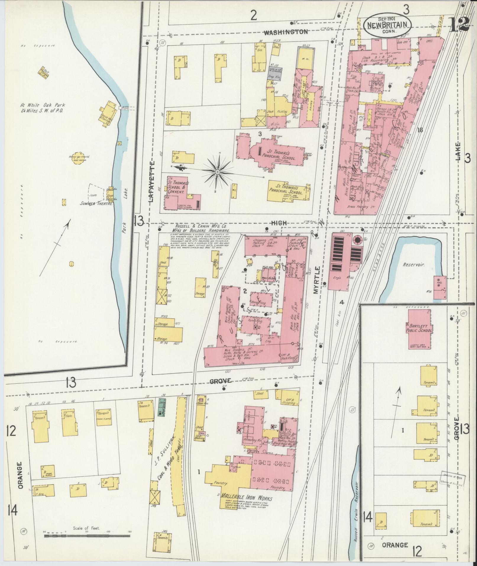 Sanborn Fire Insurance Map from New Britain, Hartford County, Connecticut (1901), Sheet #0012 - Complete Map Set gallery image, historic Sanborn map, vintage wall art, Connecticut Connecticut